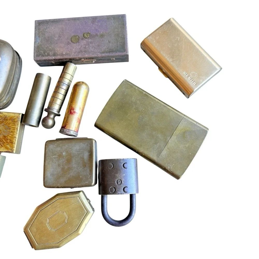 Vintage Brass Metal Cases & Accessories Lot MCM Estate